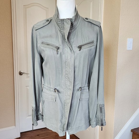 Max Jeans Utility Jacket Military Army Green Super Soft Long Sleeves Size S - Picture 2 of 10